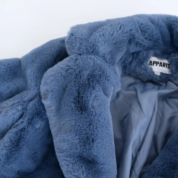 APPARIS  Stella Blue-Grey Faux Fur Lapel Teddy Winter Coat Cozy Thick Jacket S - Picture 12 of 15